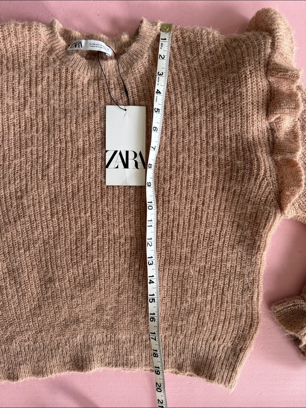 Zara Dusty Pink Ruffle-Trim Ribbed Knit Sweater - Picture 5 of 6